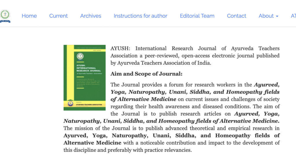 AYUSH International Research Journal of Ayurveda Teachers Association (AIRJATA) AYUSH: International Research Journal of Ayurveda Teachers Association (AIRJATA)