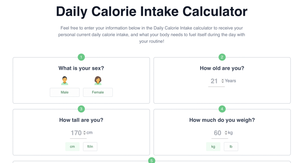 Daily Calorie Intake Calculator Daily Calorie Intake Calculator