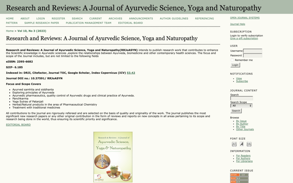 Research and Reviews - A Journal of Ayurvedic Science Yoga and Naturopathy (RRJoASYN) Research and Reviews - A Journal of Ayurvedic Science Yoga and Naturopathy (RRJoASYN)
